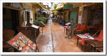 One of the many alleyways of restaurants in Siem Reap