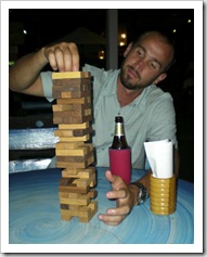 Sam playing Jenga at one of the bars in Ao Patong