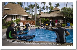 Sam and the rest of his group during an afternoon in the pool