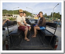 Greg and Lisa in the taxi getting ready to head home from a day on the boat