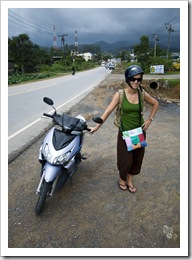 Lisa next to our moped on the way to Bang Pae Waterfall