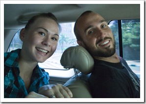 Sophie and Sam in the car on the way to Kota