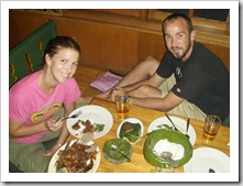 Lisa and Sam enjoying a traditional Indonesia meal at Dapur Sunda