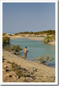 Sam fishing in Cootenbrand Creek at Cape Keraudren