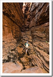 Sam making his way through the striking canyons of Weano Gorge