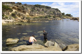 Sergey and Sam getting ready to go snorkeling at Bunker Bay