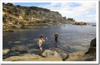 Sergey and Sam getting ready to go snorkeling at Bunker Bay