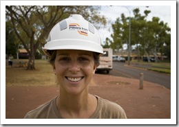 Lisa ready for a tour of the mining operation at Tom Price 