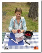 Lisa preparing her special feta and beetroot salad