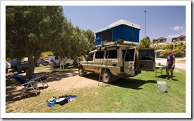 Giving The Tank a good cleaning at one of Coral Bay's caravan parks