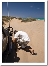 Letting down the tyres on the way to Five Finger Reef