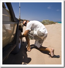 Letting down the tyres on the way to Five Finger Reef