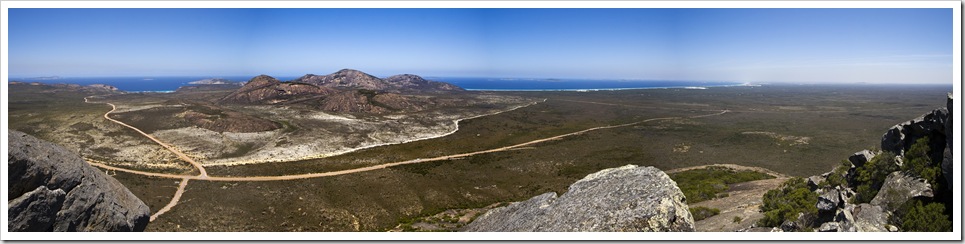 Panoramic of Thistle Cove, Cape Le Grand and Le Grand Beach from Frenchman's Peak