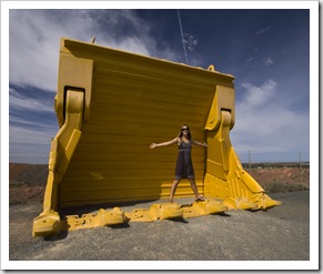 Lisa inside a retired excavator shovel at the Super Pit