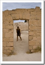 Lisa in the ruins of the old telegraph station at Eucla