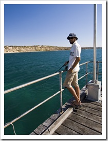 Sam fishing from the jetty at Cape LeHunte