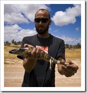 Sam with a Blue Tongued Skink near Point Labatt