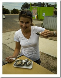 Lisa sampling some Coffin Bay oysters