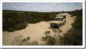 Making our way through the sand near Flat Rock and Point Avoid