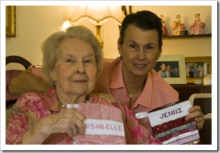 Rosabelle and Jenni with their stockings on Christmas morning