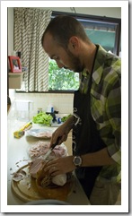 Sam carving the Christmas ham