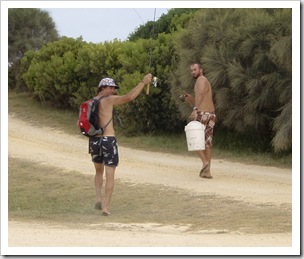 Sam and Chris heading off for an evening of fishing at Johanna Beach