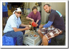 Rob, Carol and Sam cleaning Giant Crab