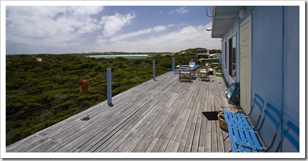 The front deck at Bob and Cathy's shack at Nora Creina