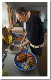 Bob preparing crayfish for lunch