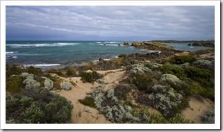 The coastline in front of Bob and Cathy's shack at Nora Creina