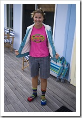 Colourful Lisa one morning at Nora Creina (notice the socks Carol)