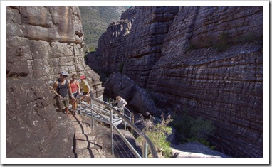 Chris, Lisa and Gina making their way through Grand Canyon on the way to The Pinnacles