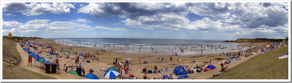 A packed beach at Torquay