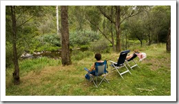 Chris and Lisa relaxing by the Howqua River at Noonans Flat