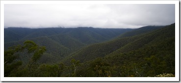 View of the Victorian Alps and low-hanging cloud from the Wombat Spur Track