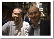 Sam and Greg having a coffee in Degraves Street