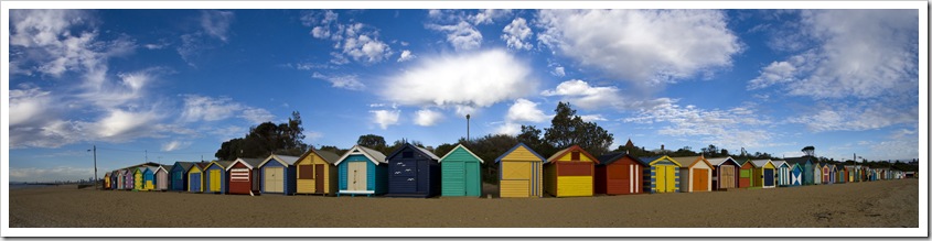 Panorama of the Brighton beach huts