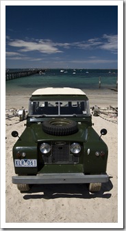 An awesome Land Rover on the beach at Flinders