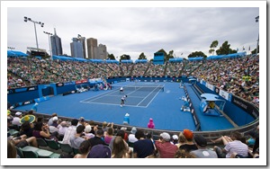 Rameez Junaid and Peter Luczak playing Philipp Marx and Igor Zelenay in the Margaret Court Arena