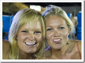 Stacey and her sister in the Heiniken Beer Garden