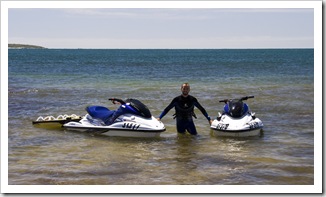 Sam with the jetskis in Quarantine Bay