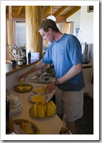 Grant making his famous deep-fried camembert wedges