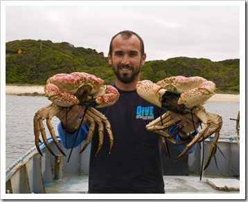 Sam holding  couple of Giant Crab