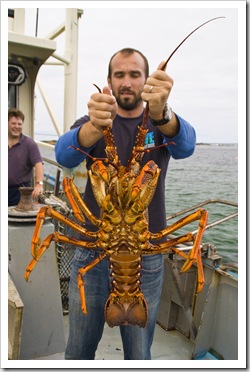 Sam holding a four kilogram crayfish