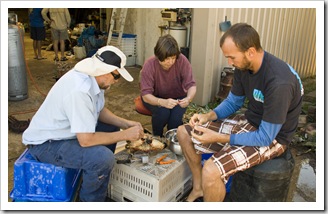 Rob, Carol and Sam cleaning Giant Crab