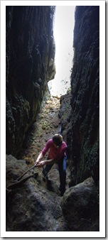 Lisa entering the cave at Seal Rocks