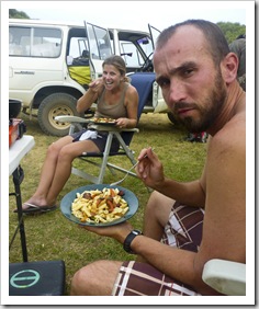 Sam and Lisa feasting on dinner