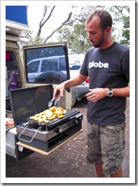 Sam cooking up a storm in Coles Bay