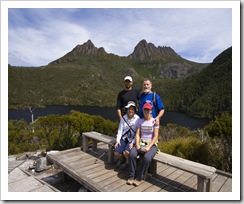 Sam, Greg, Carol and Lisa in fron of Cradle Mountain
