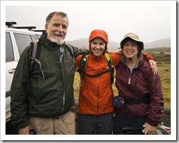 Greg, Lisa and Carol suiting up in Ronnie's Creek parking lot